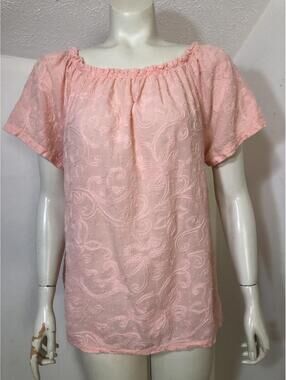 Terzo Millennio Womens Large Short Sleeved Top Pink Embroidered Elastic Neck